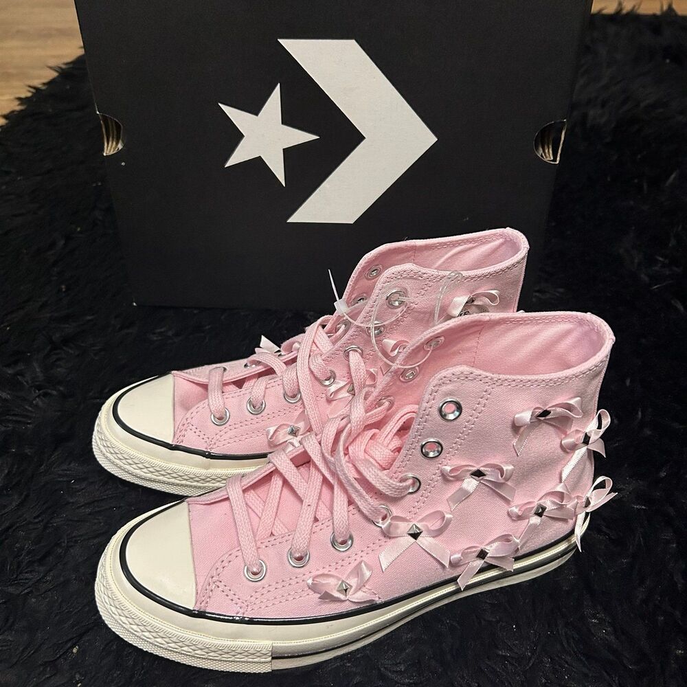 CONVERSE Chuck 70 hi top pink bow studded lace up shoes sneakers women’s 7 new - Picture 8 of 9